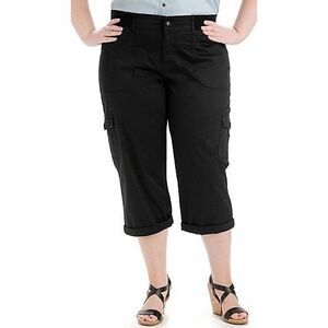Lee Relaxed Fit Capri Pants Womens 16W Black Cargo Pockets Stretch NEW